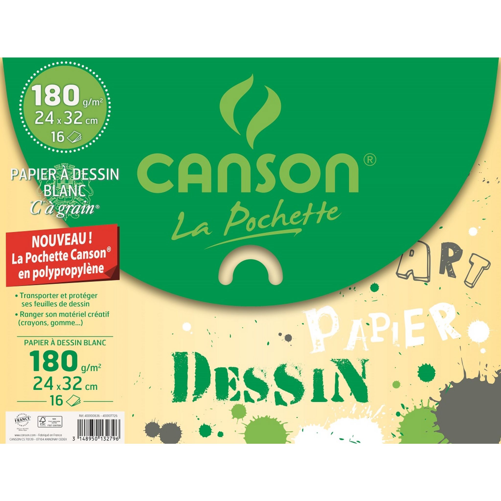 Canson C à grain - Pochette papier à dessin - 10 feuilles - A3 - 180 gr -  blanc Pas Cher