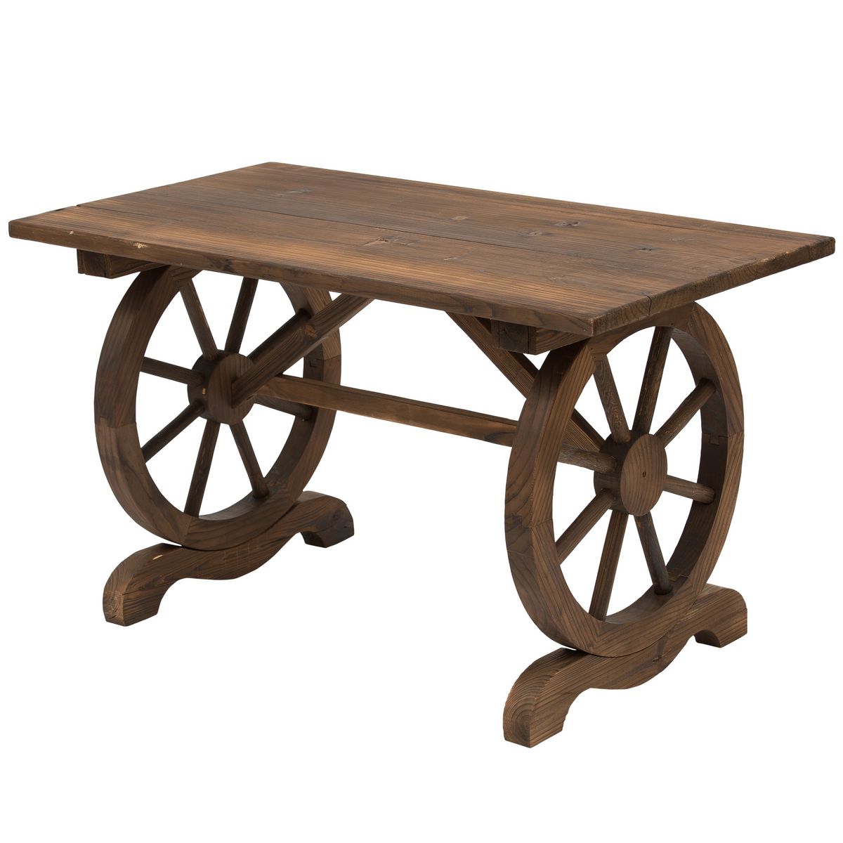 OUTSUNNY Table basse de jardin style rustique chic piètement roues charette bois sapin traité carbonisation