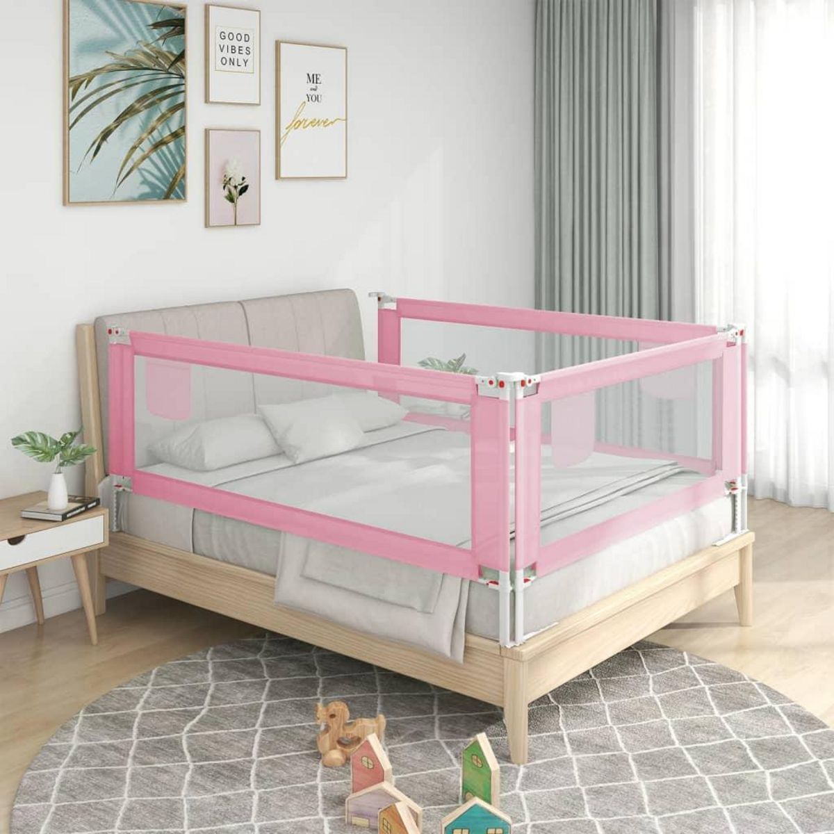 VIDAXL Barriere de securite de lit d'enfant Rose 100x25 cm Tissu