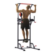 Station de traction musculation multifonctions punching ball chaise romaine hauteur réglable acier noir rouge