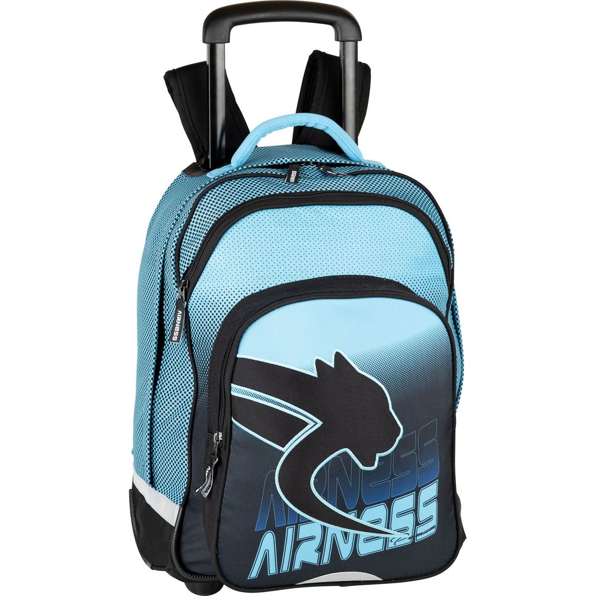 AIRNESS Sac dos roulettes 2 compartiments bleu et noir pas