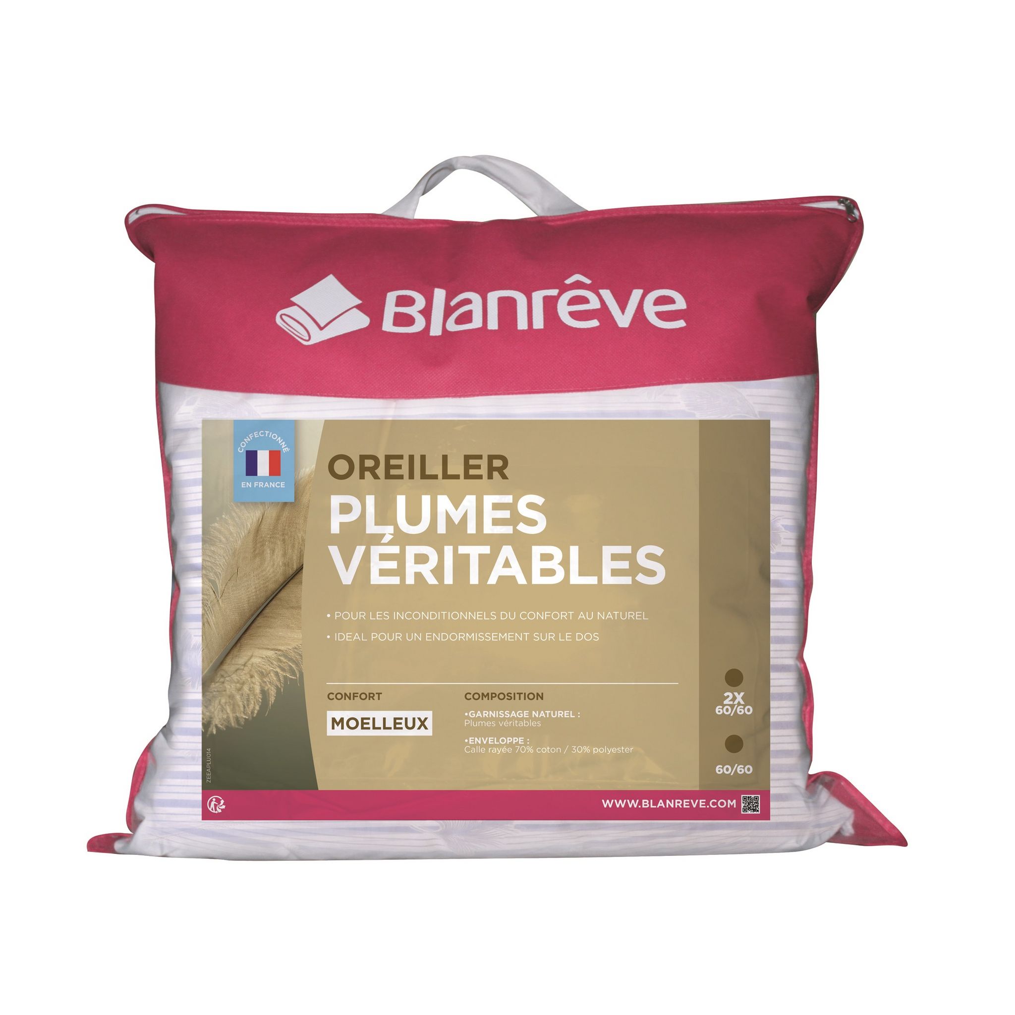 DUNLOPILLO Lot de 2 oreillers Plumes Fermes - 100% plumettes pas cher 