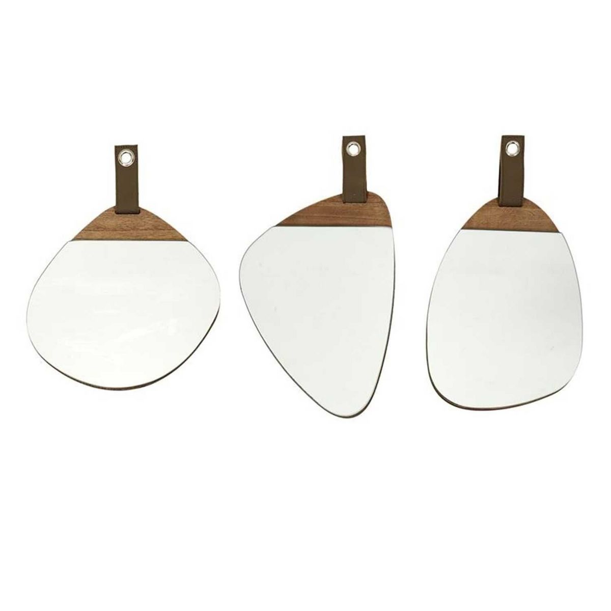 TOILINUX Lot de 3 miroirs avec détail effet bois en MDF - Marron