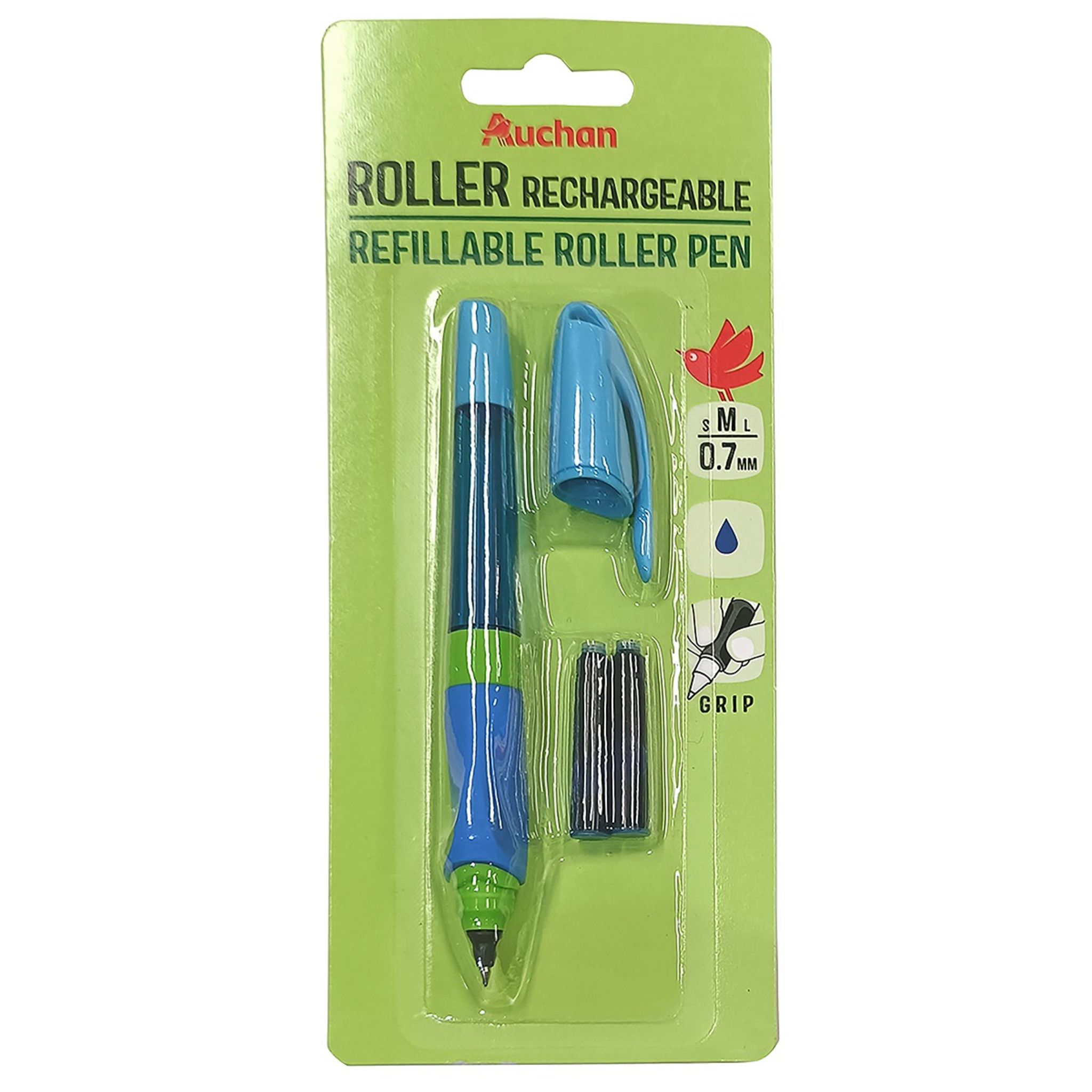 AUCHAN Stylo plume roller ball rechargeable + 2 cartouches coloris assortis  pas cher 