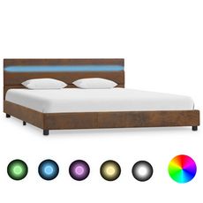 Cadre de lit avec LED Marron Tissu 140 x 200 cm