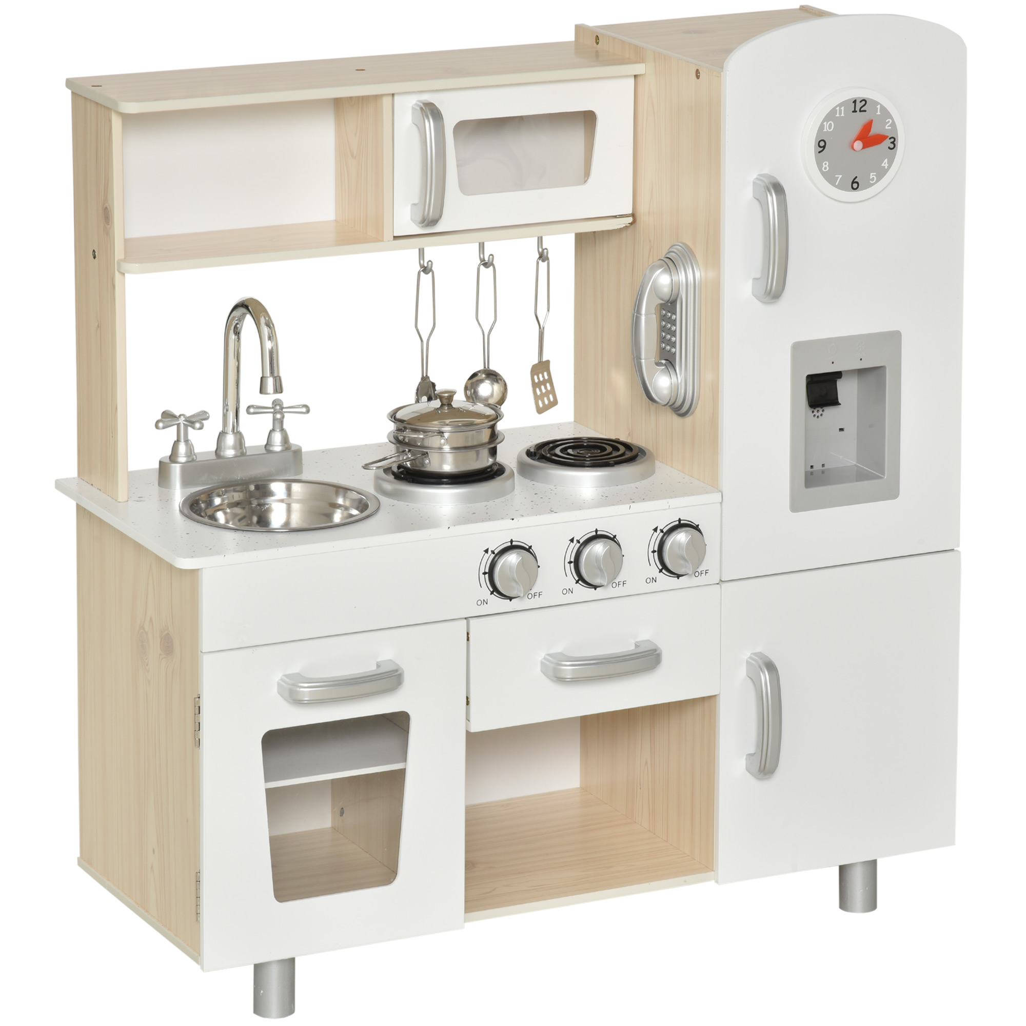 HOMCOM Cuisine bois jeu d'imitation - cuisine enfant - nombreux accessoires  & rangements inclus - MDF pin blanc chêne clair pas cher 