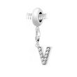 Charm perle SC Crystal en acier avec pendentif lettre V ornée de Cristaux scintillants