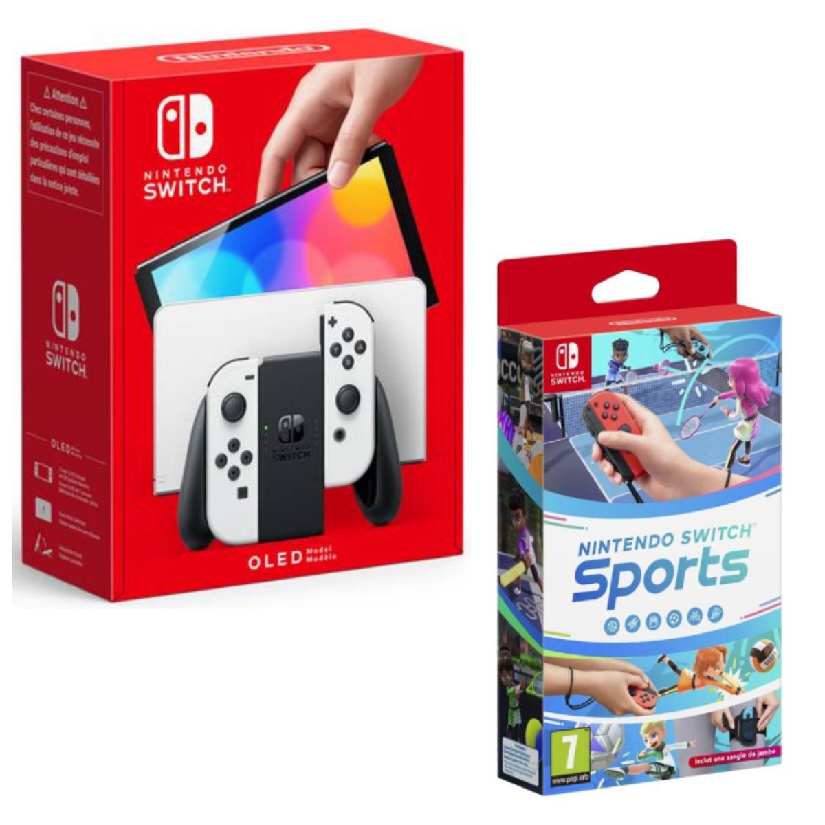NINTENDO Console Nintendo Switch (modèle OLED) Joy-Con Blanc + Nintendo Switch Sports