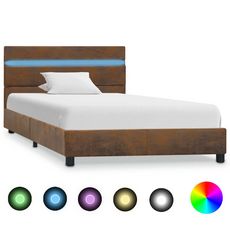 Cadre de lit avec LED Marron Tissu 90 x 200 cm