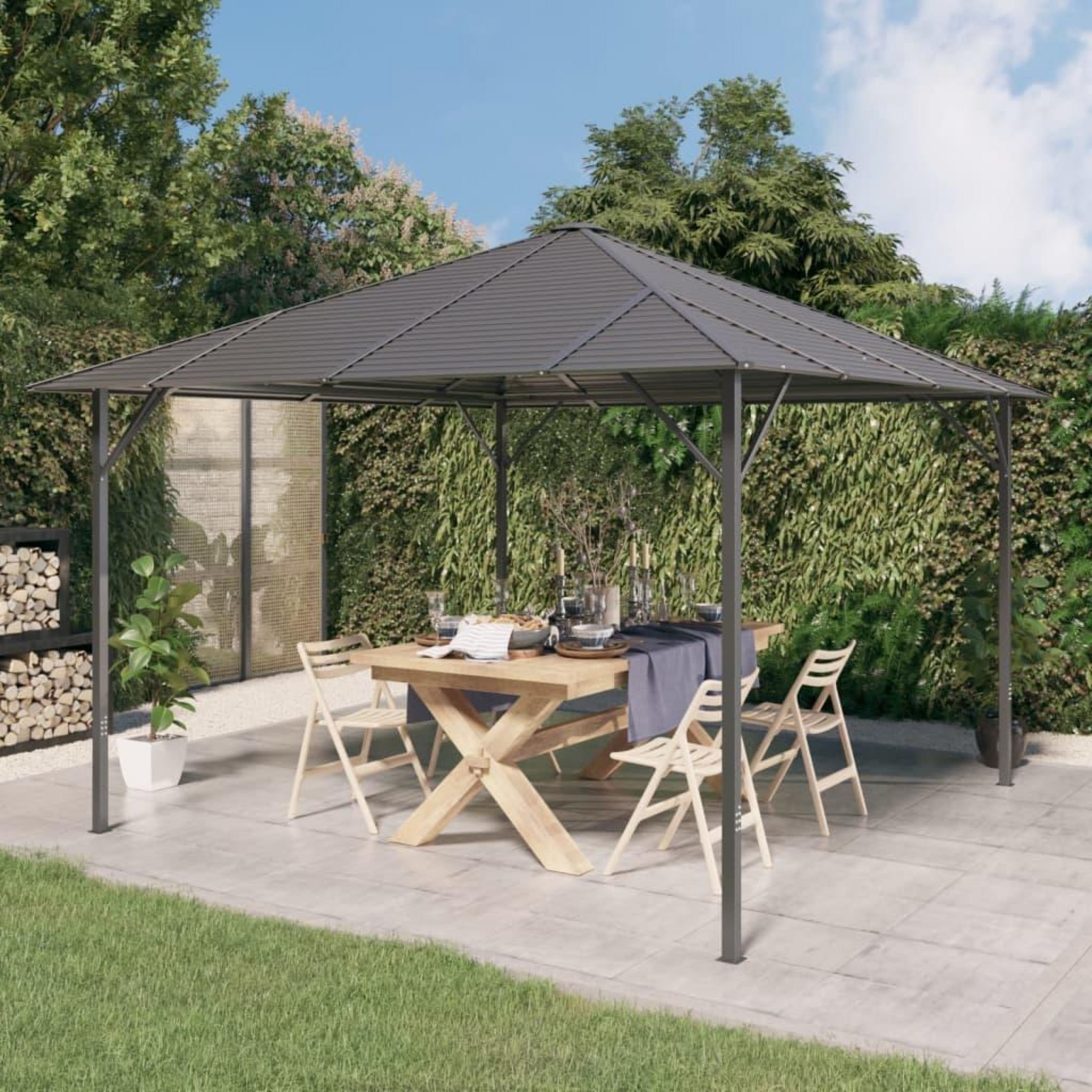 VIDAXL Tonnelle de jardin avec toit retractable 4x3 m Anthracite