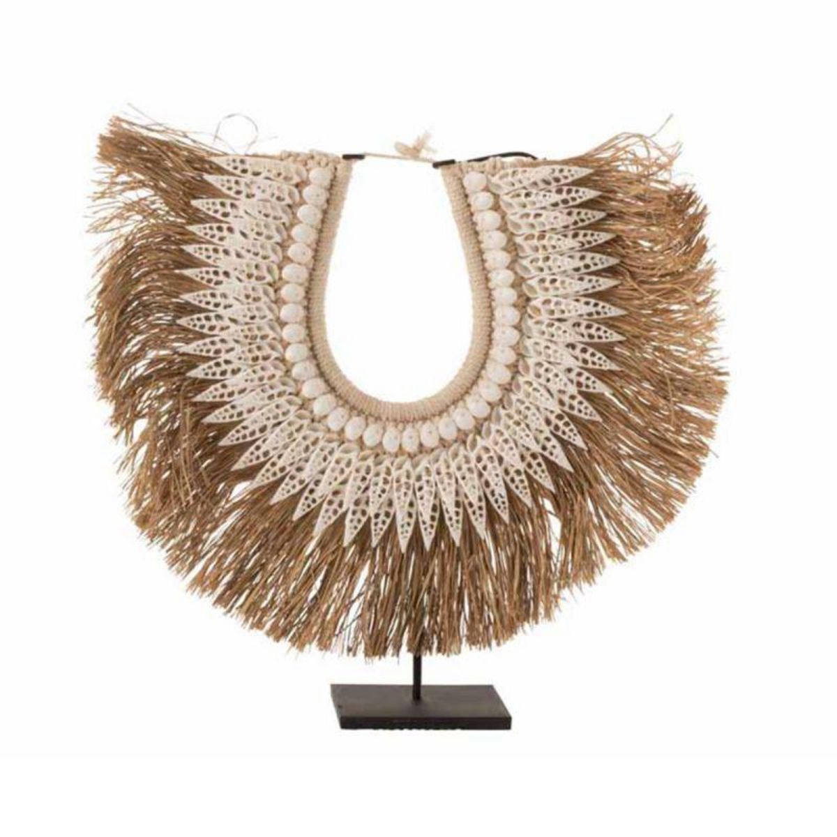 Paris Prix Statue Déco en Bois  Collier Dora  45cm Naturel & Blanc