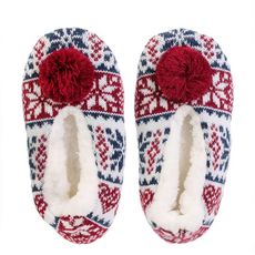 The Home Deco Factory Chaussons ballerines pompon Sherpa rouge pas