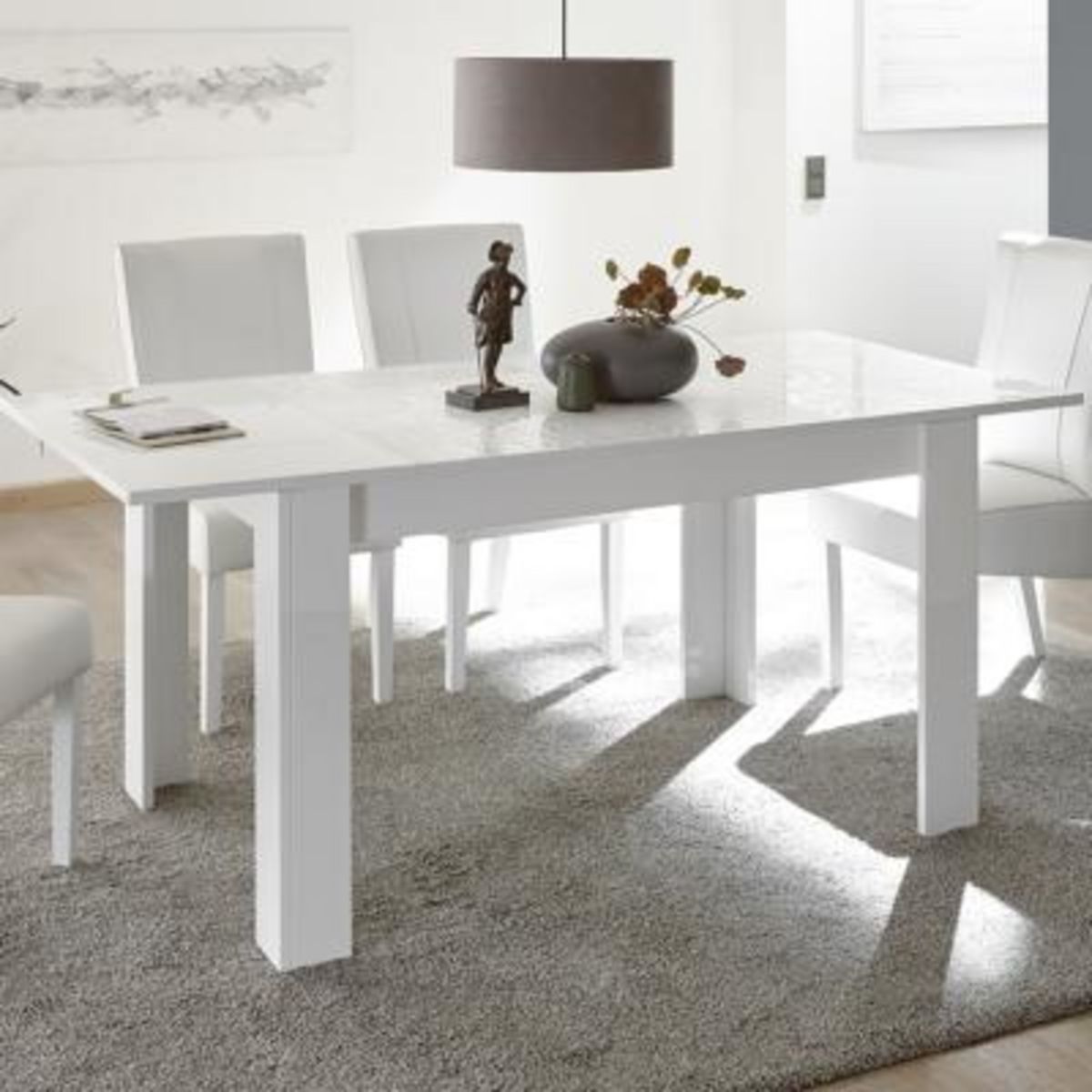 HAPPYMOBILI Table 180 cm avec rallonge blanc laqué design MIRANO