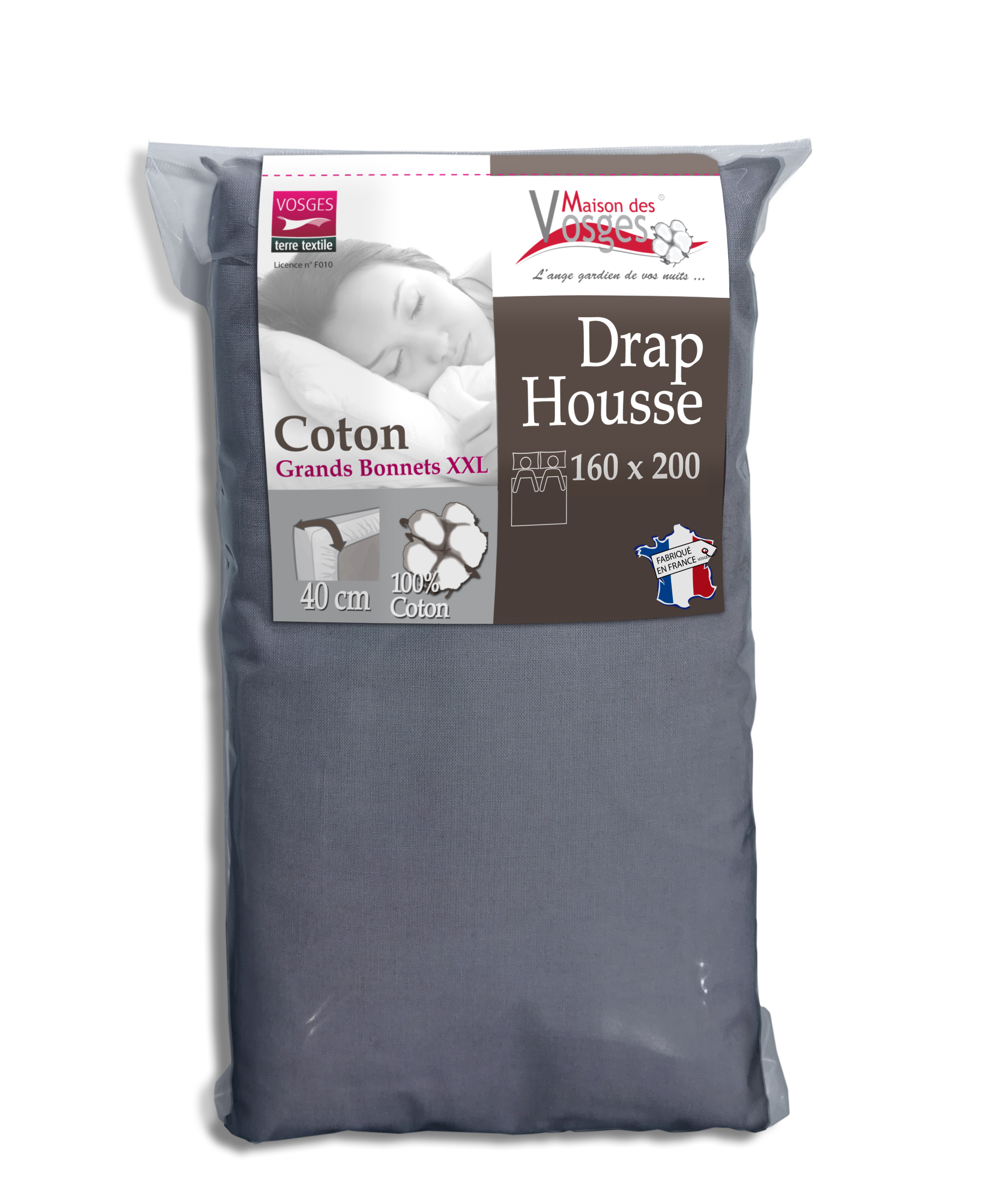 Drap housse taupe 100% coton biologique bonnet 40 cm