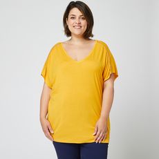 IN EXTENSO T-shirt manches courtes jaune doré avec broderie femme (Jaune doré)