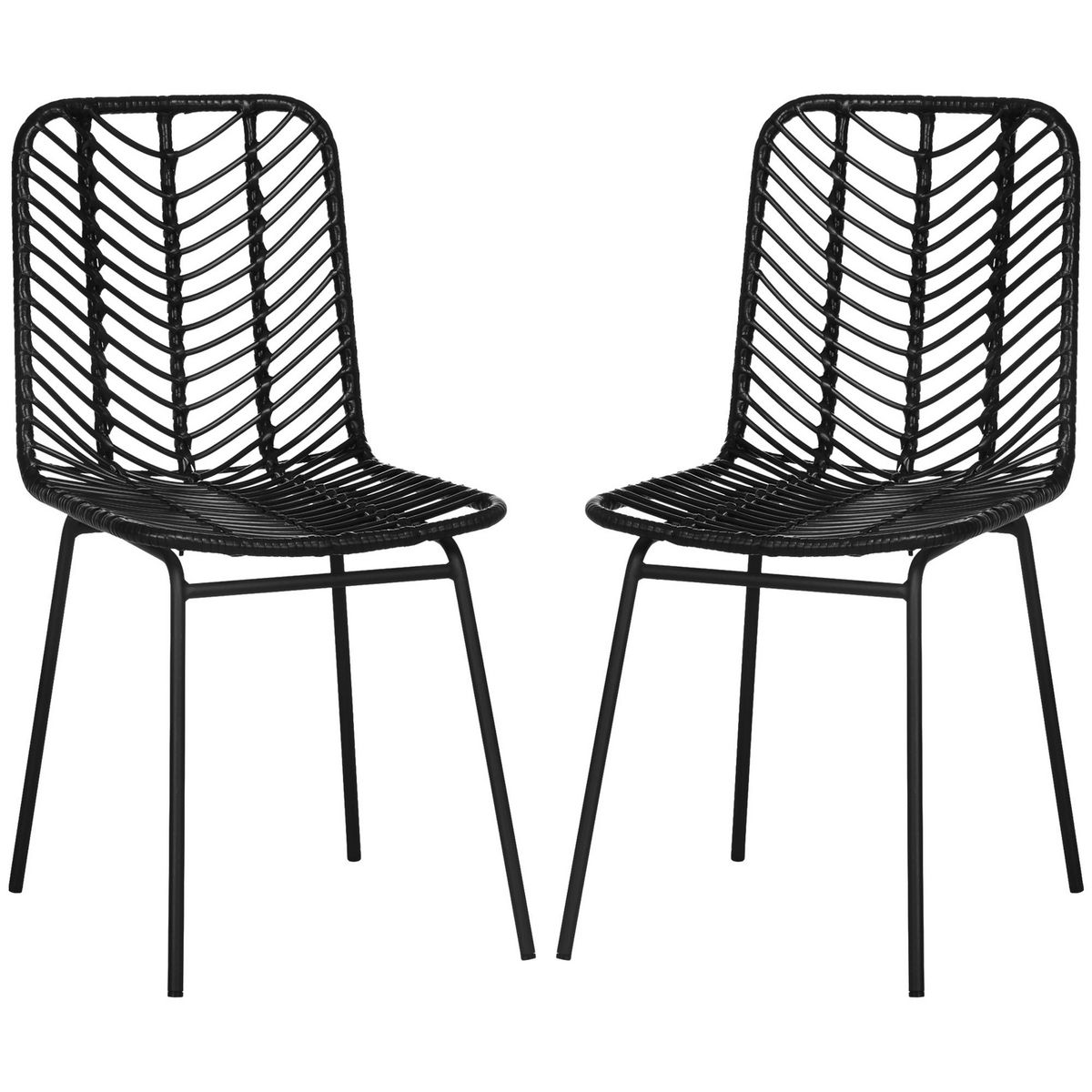 HOMCOM Lot de 2 chaises de jardin style colonial piètement acier résine tressée aspect rotin noir