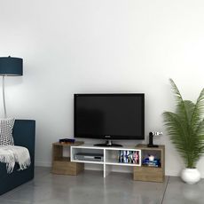 Homemania Meuble TV Fold 141,2x29,7x38,8 cm Blanc et noyer