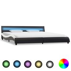 Cadre de lit avec LED Noir et blanc Similicuir 180 x 200 cm