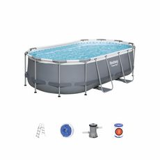 Kit piscine complet BESTWAY – Spinelle grise – piscine ovale tubulaire pompe de filtration et kit de réparation inclus (Gris)