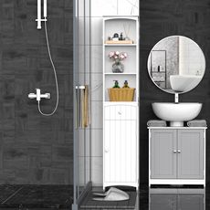 Meuble colonne de salle de bain moderne 34L x 24l x 170H cm blanc
