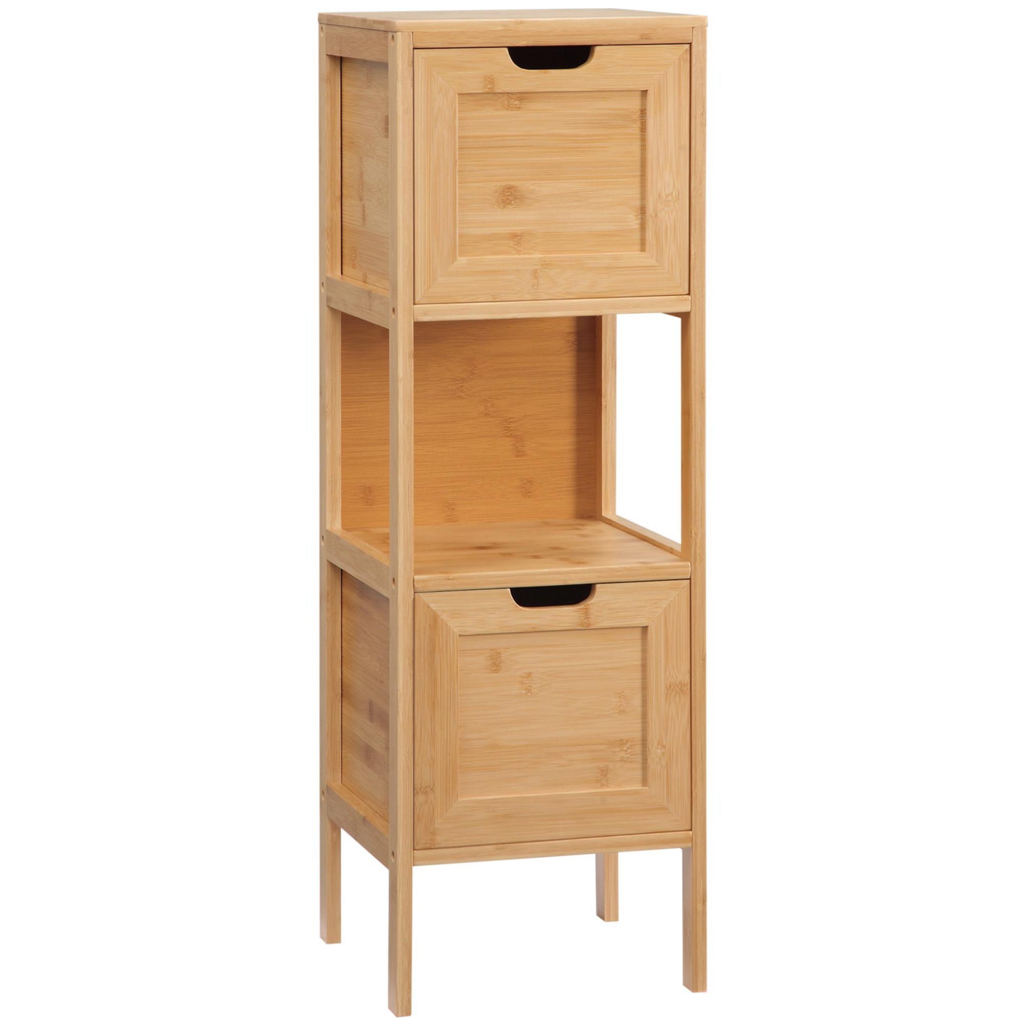 Meuble colonne rangement salle de bain bambou design cosy naturel 2 tiroirs  3 niches H. 140