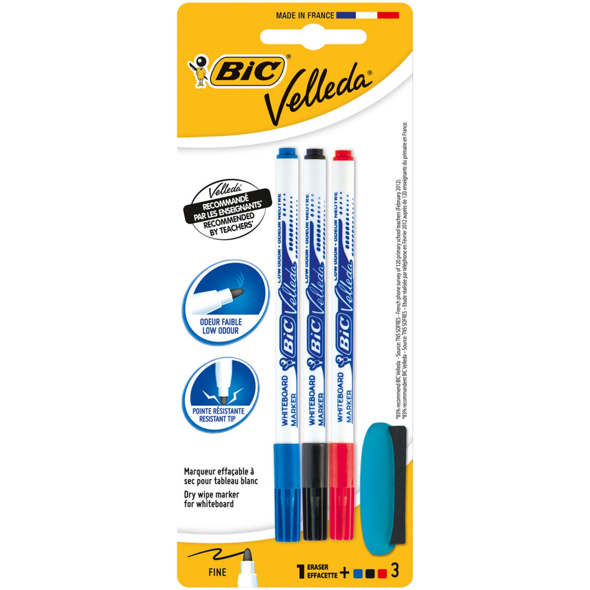 BIC Velleda 1721 Feutres pour Tableau Blanc Effaçables à Sec Pointe Conique  Fine - Rouge ≡ CALIPAGE