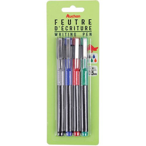 Lot de 4 stylos feutres d'écriture pointe fine 0.5mm coloris assortis