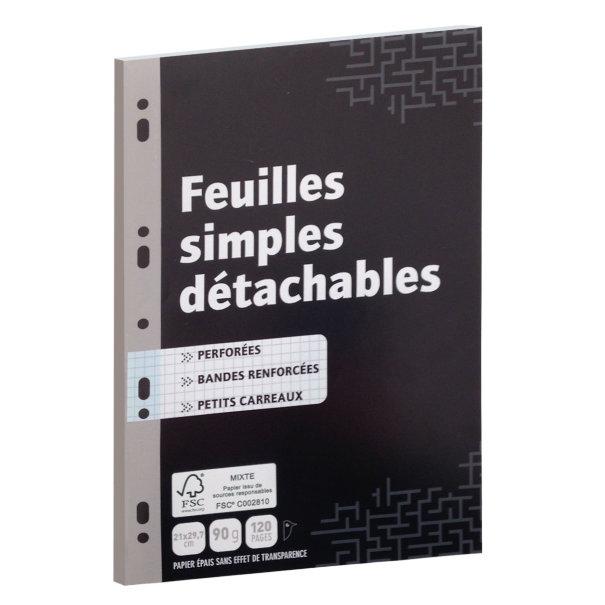 AUCHAN Feuilles simples 200 pages 21x29,7cm petits carreaux 5x5 perforées  pas cher 