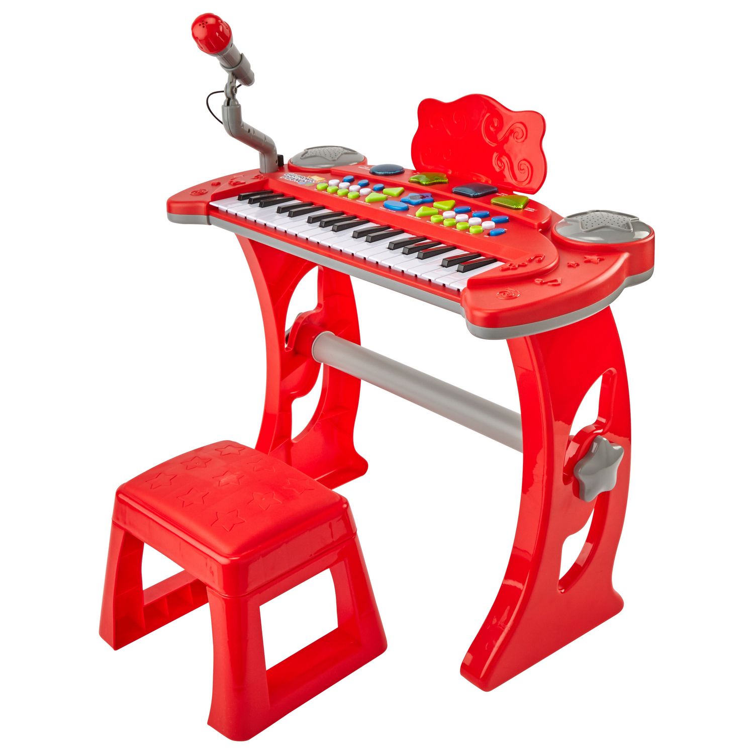One Two Fun Clavier + tabouret + micro rouge pas cher 
