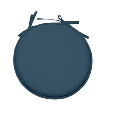 Galette de chaise ronde unie en coton à nouettes (Bleu)