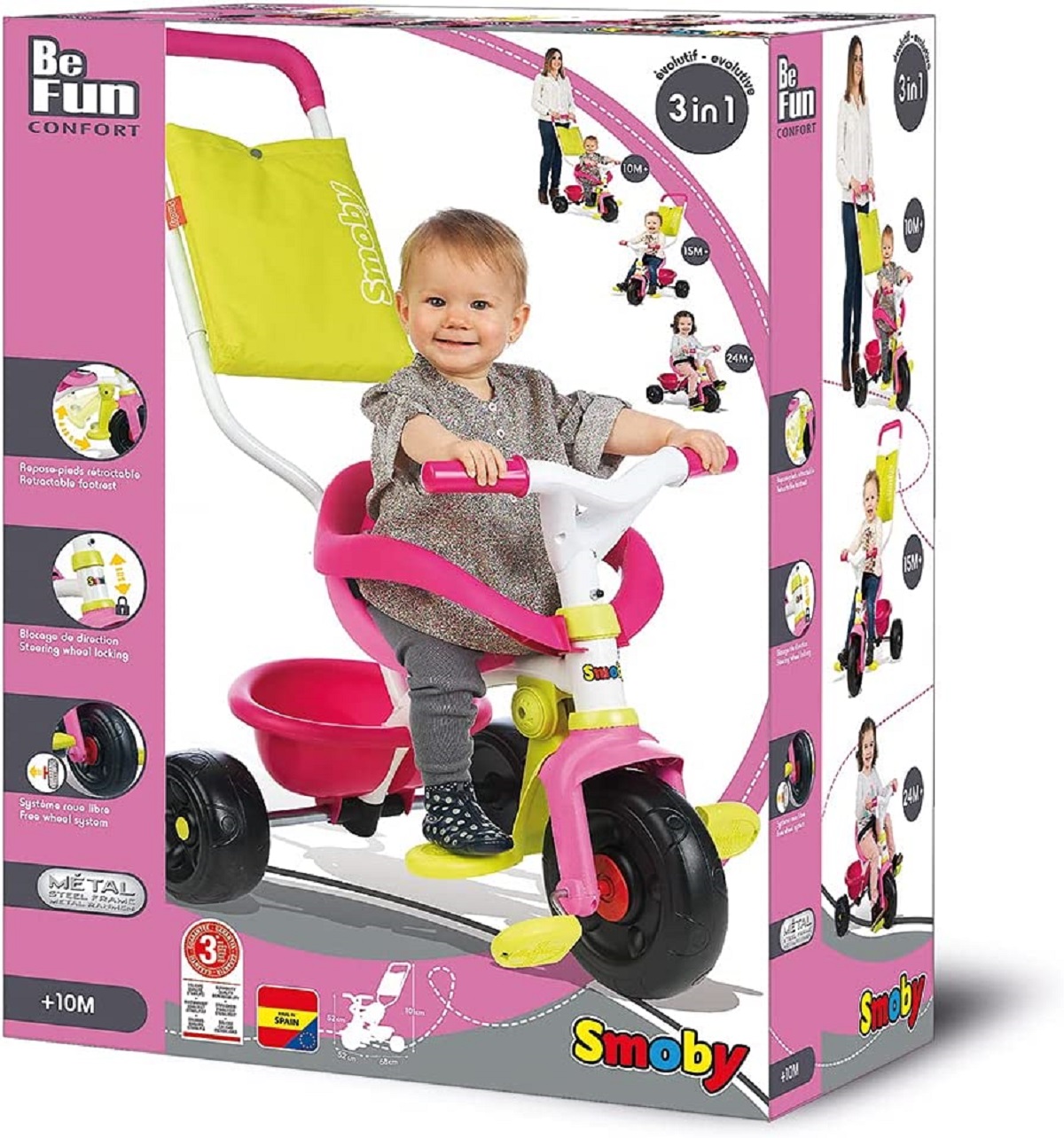  SMOBY Tricycle Enfant Evolutif Be Fun Confort Rose