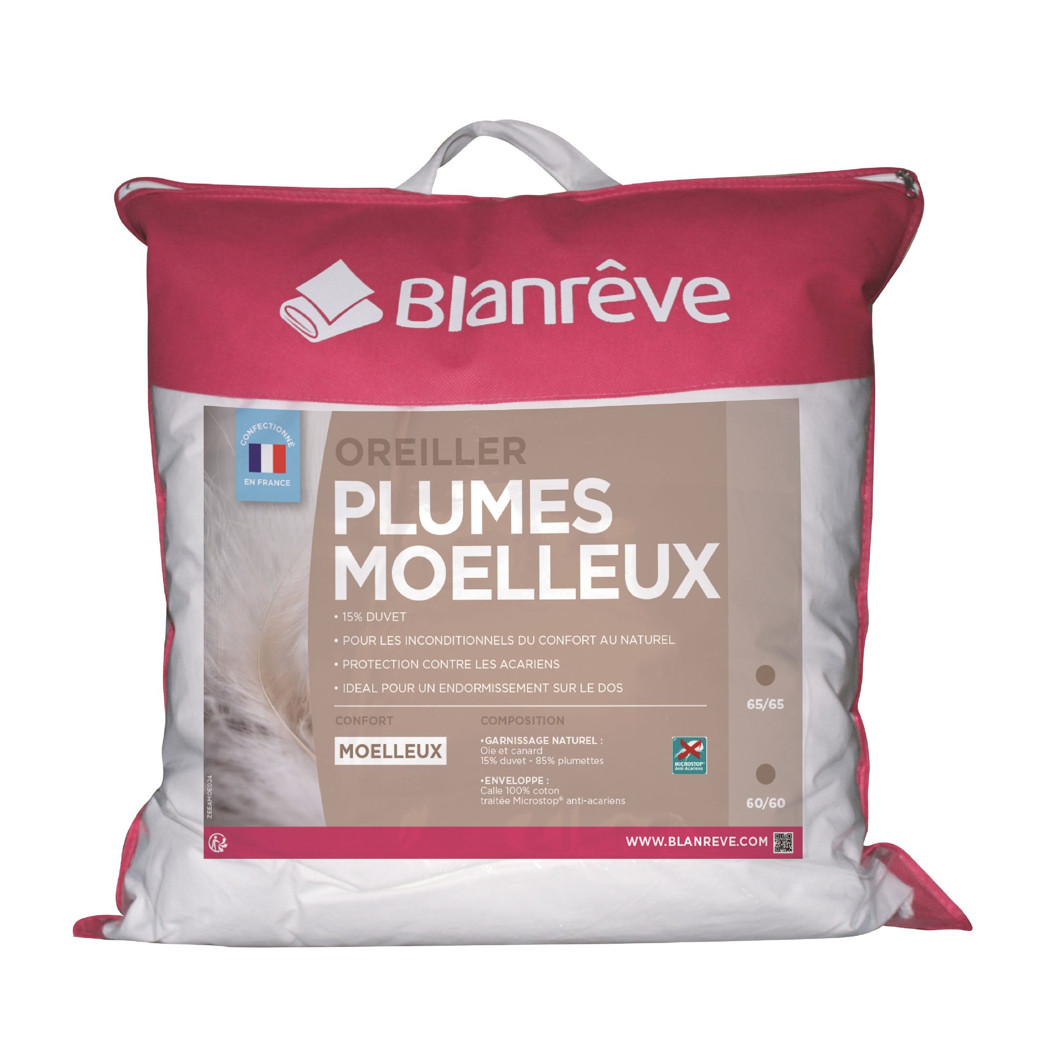 Pack oreiller et traversin moelleux/ferme duvet de canard anti-allergènes  Someo