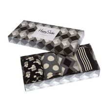 HAPPY SOCKS Chaussette Mi-Hautes - Lot de 4 - Rayures - Coton - Black And White Gift Box (Noir)