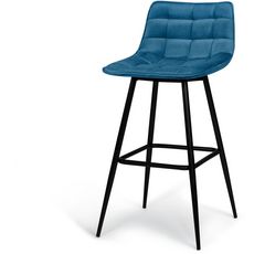 Lot de 4 tabourets chaises de bar assise velour pieds métal SIA (Bleu)