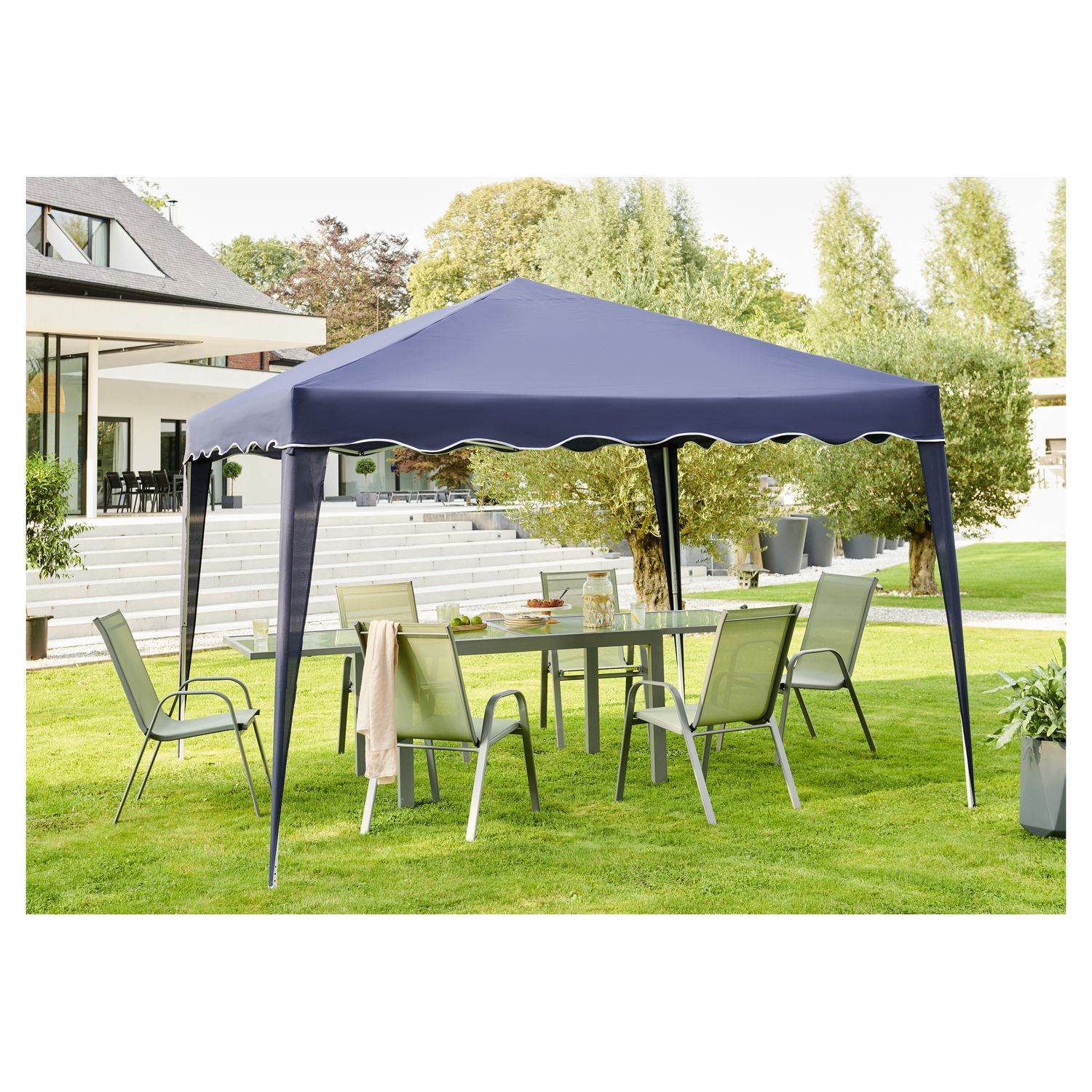 Tonnelle de jardin avec 4 moustiquaires - 3x3m - Acier et polyester 140 g -  Blanc