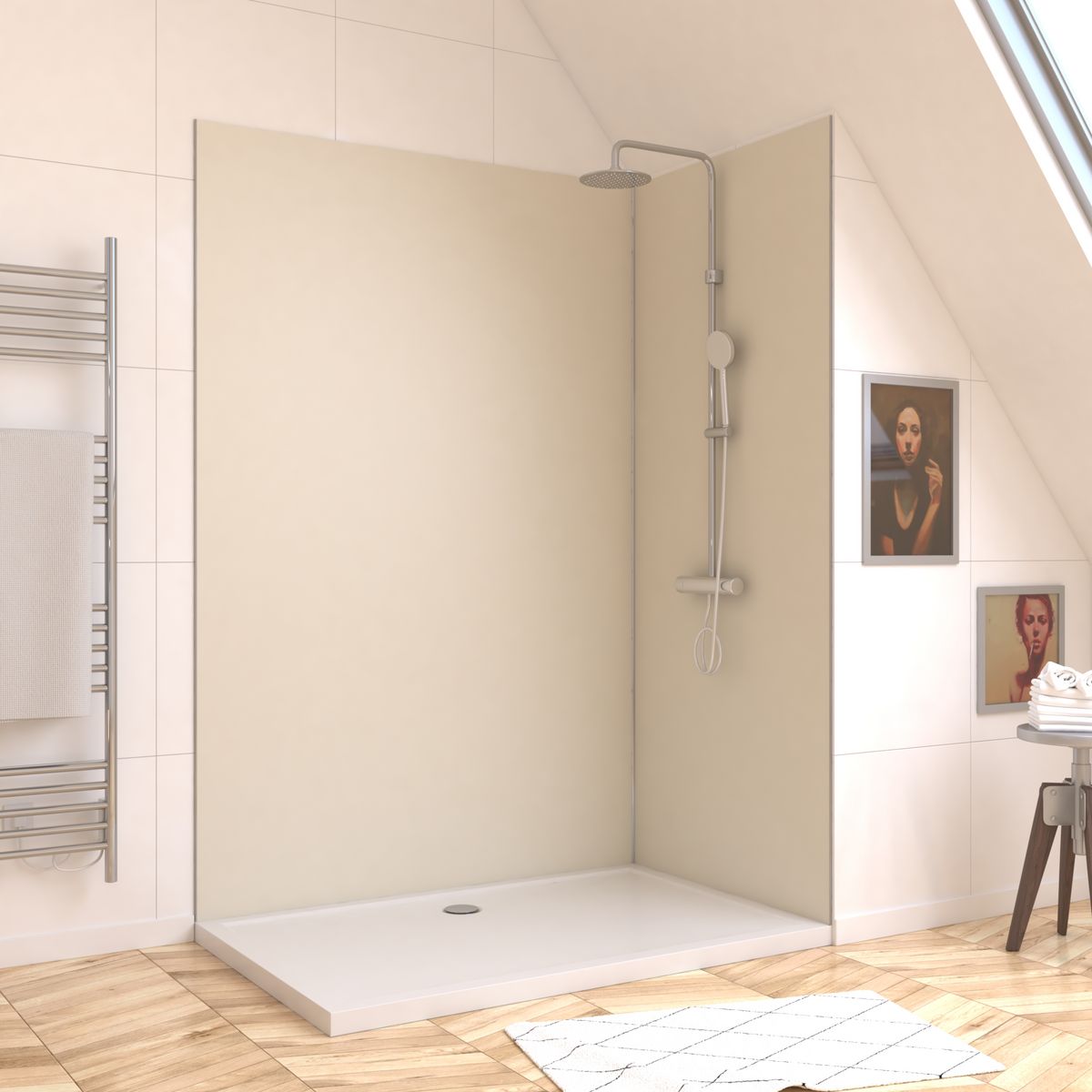 Aurlane Panneau mural de douche IVOIRE en aluminium - 120 x 210 cm - WALL'IT IVOIRE 120