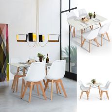  Ensemble table chaises 4 places scandinave blanches plastique bois