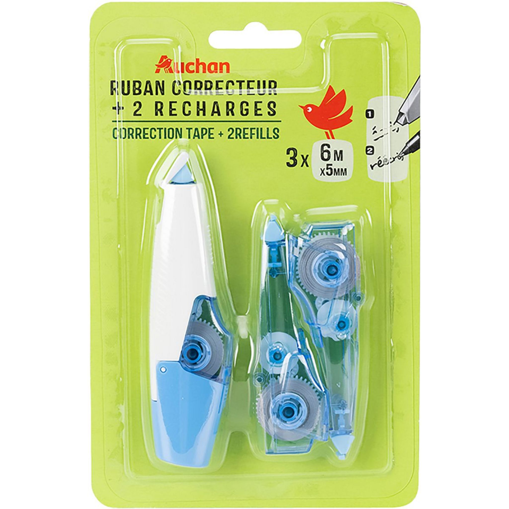 AUCHAN Souris correctrice bleue + 2 recharges pas cher 