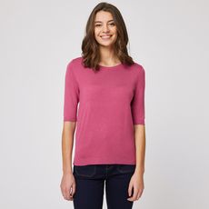 IN EXTENSO Pull col rond manches 3/4 rose femme (Rose framboise)