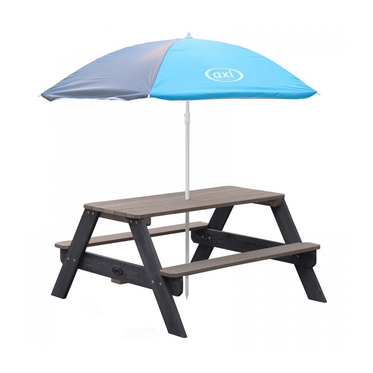 Axi House AXI Table Picnic NICK Anthracite avec parasol Bleu Gris 98x95x49cm