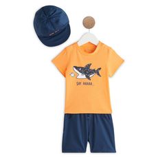 IN EXTENSO Ensemble t-shirt + bermuda + casquette bébé garçon (Orange)