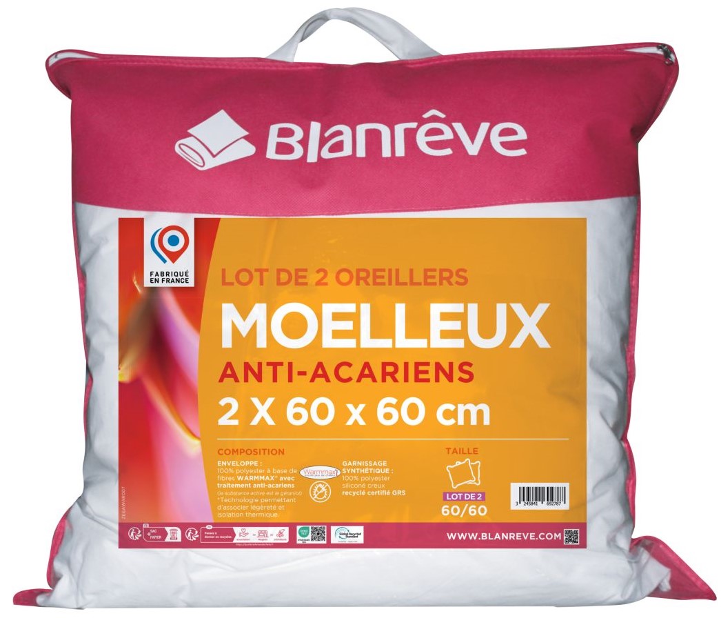 Coussin, oreiller carré à recouvrir - qualité supérieure, fabriqué en  france, anti-acariens, lavable, fibre creuse siliconée / 40x40 cm - Un  grand marché