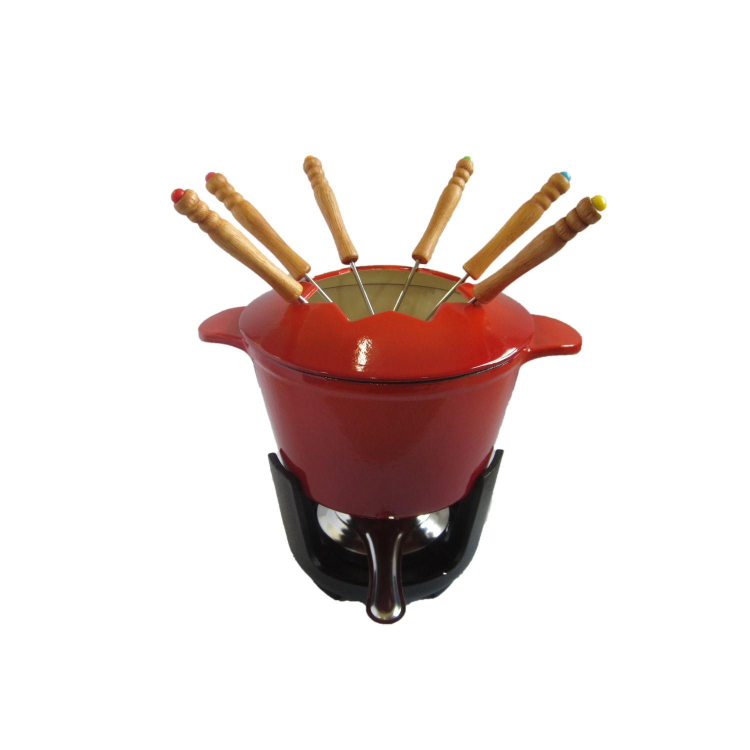 Poêlon fondue en fonte 17 cm coloris rouge.