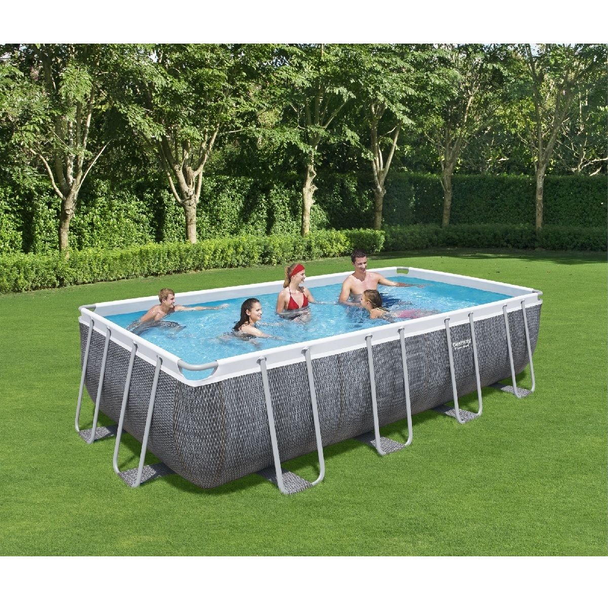 BESTWAY Piscine tubulaire rectangulaire motif rotin gris 549x274x122cm  Power Steel™ pas cher 