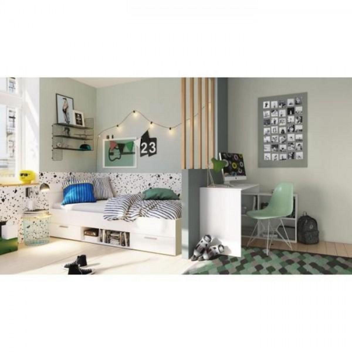 Demeyere DEMEYERE Chambre complete enfant - Lit + bureau - Blanc - LILA