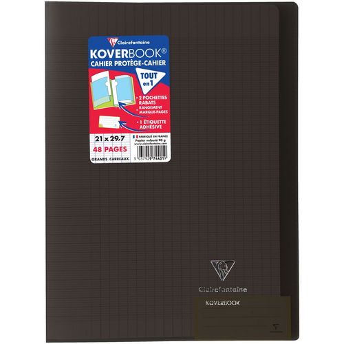 Cahier polypro Koverbook 21x29,7cm 48 pages grands carreaux Seyes translucide noir