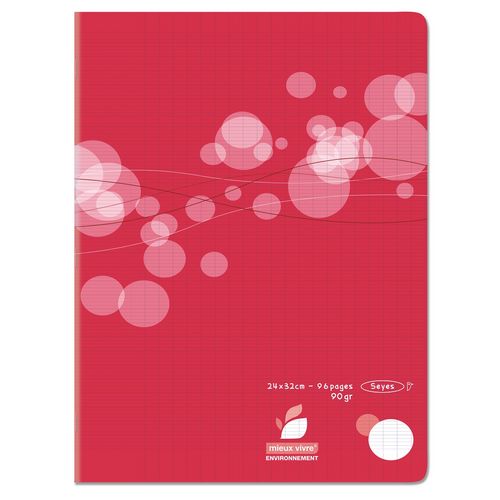 Cahier piqué polypro 24x32cm 96 pages grands carreaux Seyes rouge motif ronds