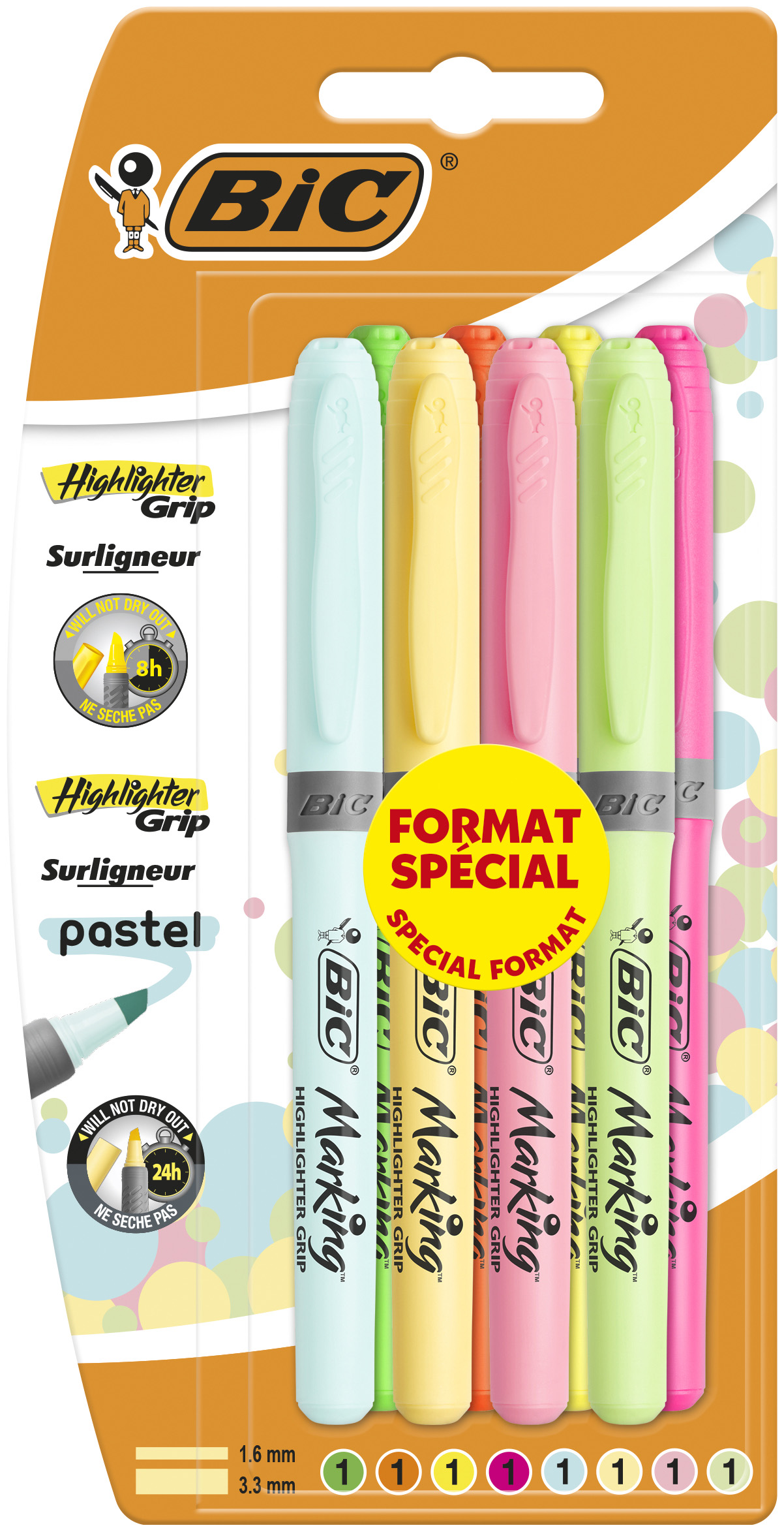 Surligneur avec grip coloris pastel x6 BIC : le lot de 6