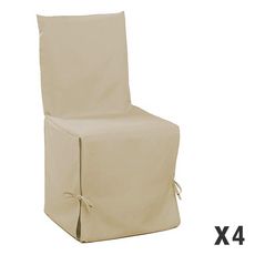 Lot de 4 Housses de chaise à nouettes en polyester CLASSIC naturel