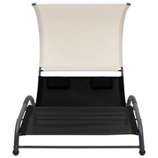 Chaise longue double avec auvent Textilene Noir